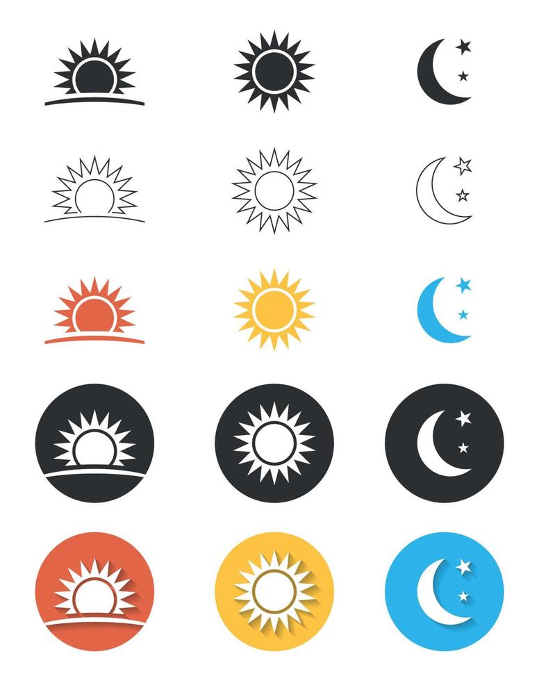 Icons set time of day flat linear silhouette vector