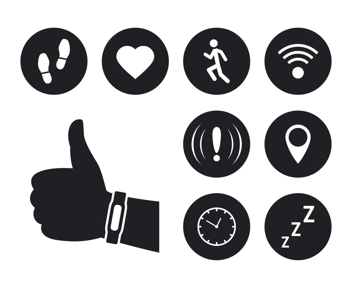 Set of black icons fitness tracker or smart bracelet black vector