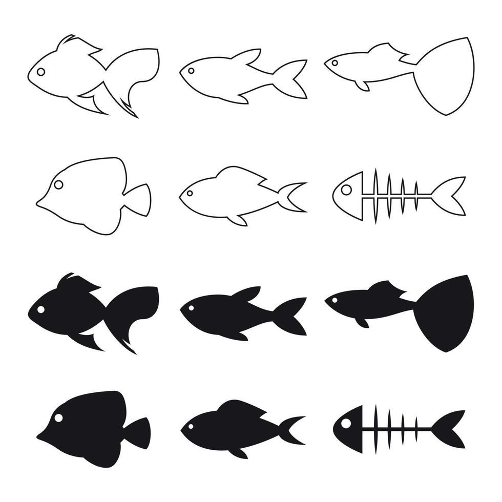 iconos negros aislados en un pez temático vector