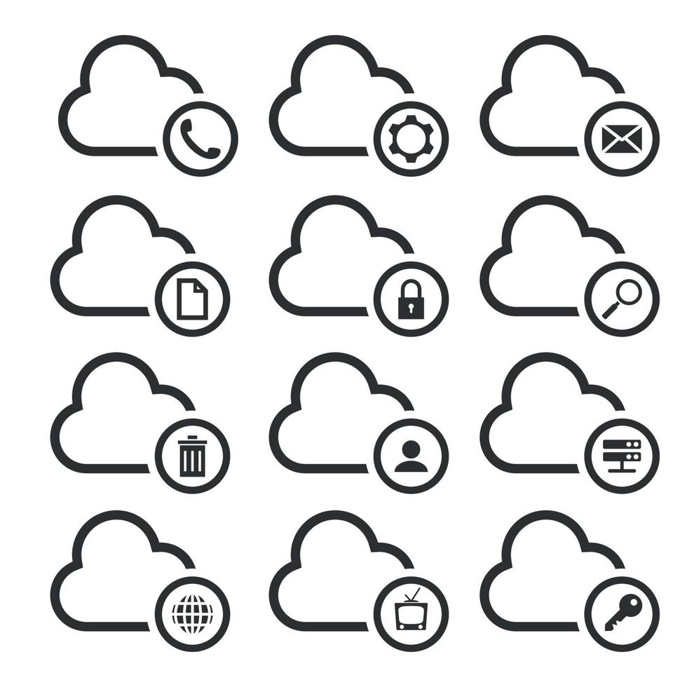 Set of isolated icons on a theme cloud computing vector