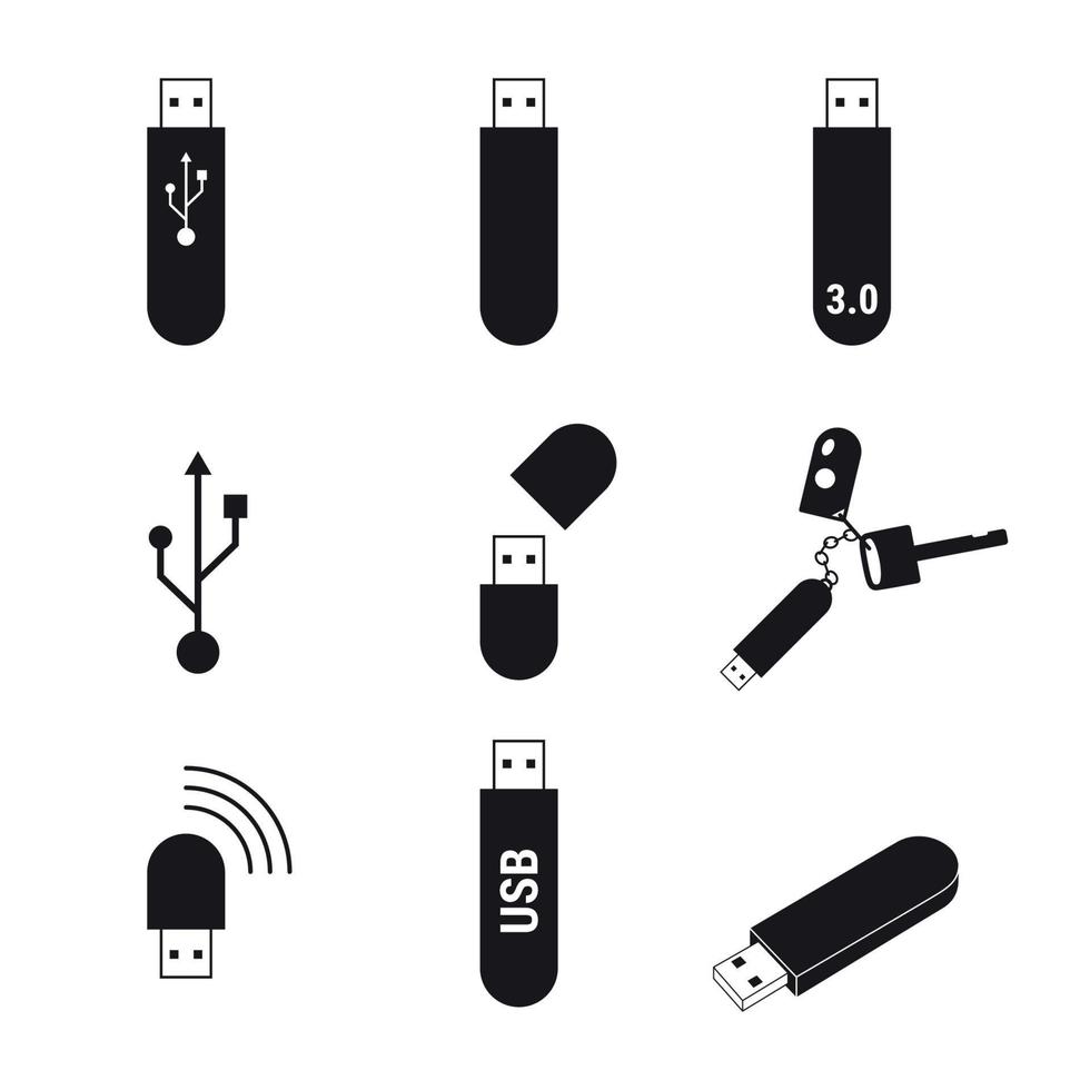 conjunto de iconos aislados en una unidad flash USB de tema vector