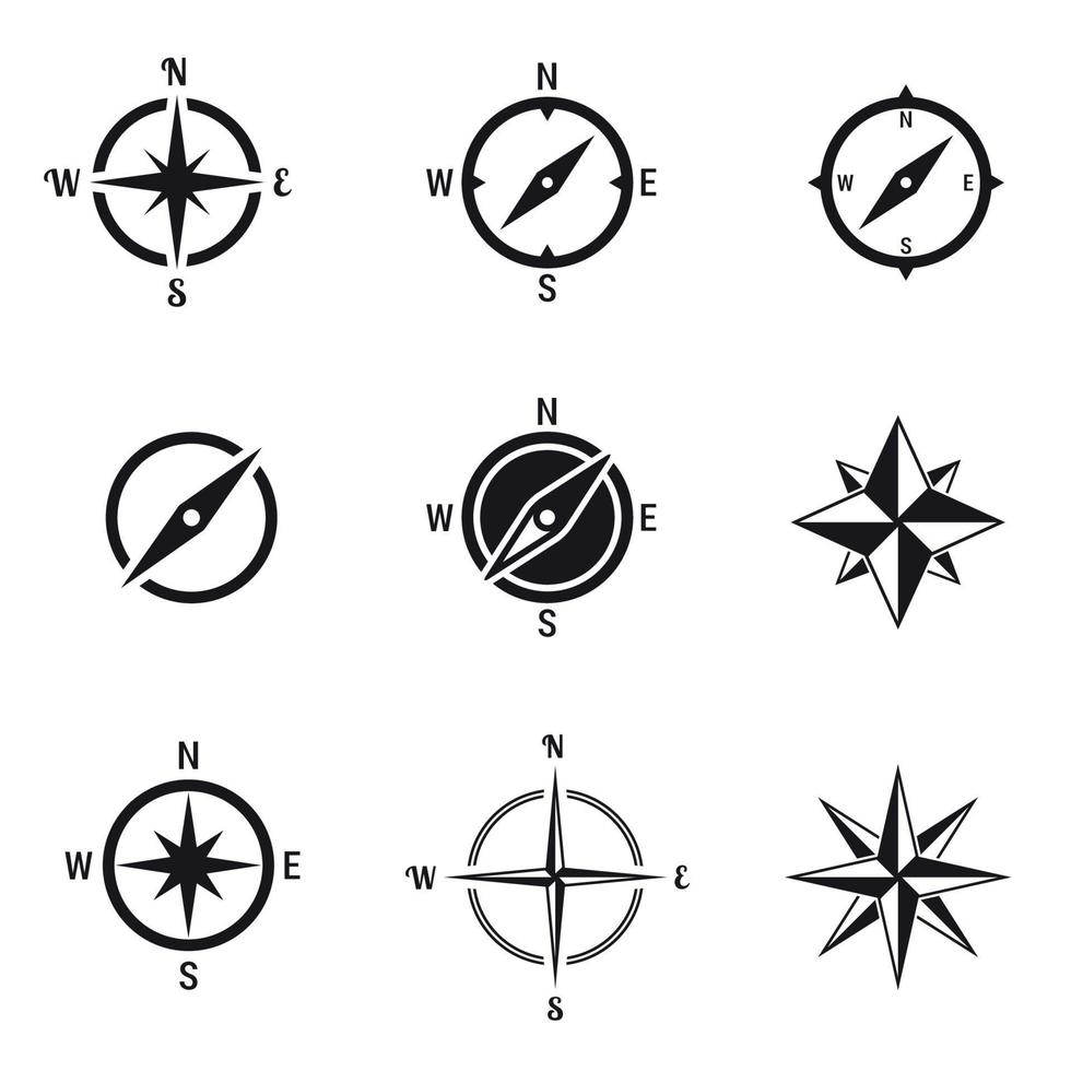 Set of isolated black icons on a theme compass vector