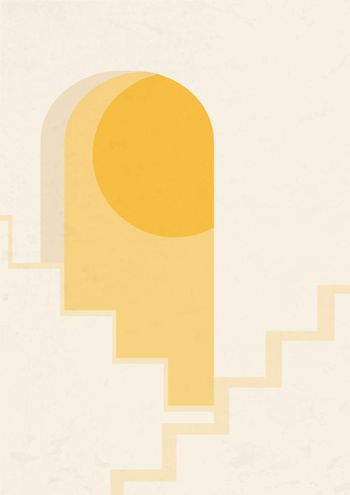 Sunset in windiw, architecture poster abstract illustration. Modern aesthetic art. Bohemian style artistic design for wall decoration vector