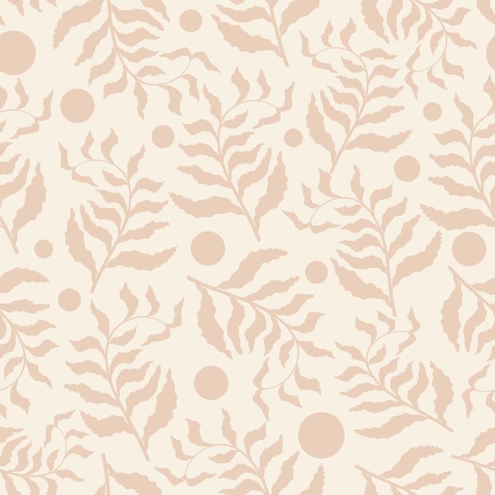 Herbal seamless beige pattern with leaves and circles. Modern abstract design for paper, cover, fabric, print vector