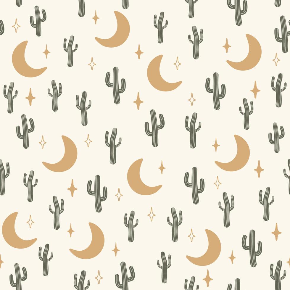 Seamless pattern vector summer cactus on night for fashion fabric and all prints on light beige sand background