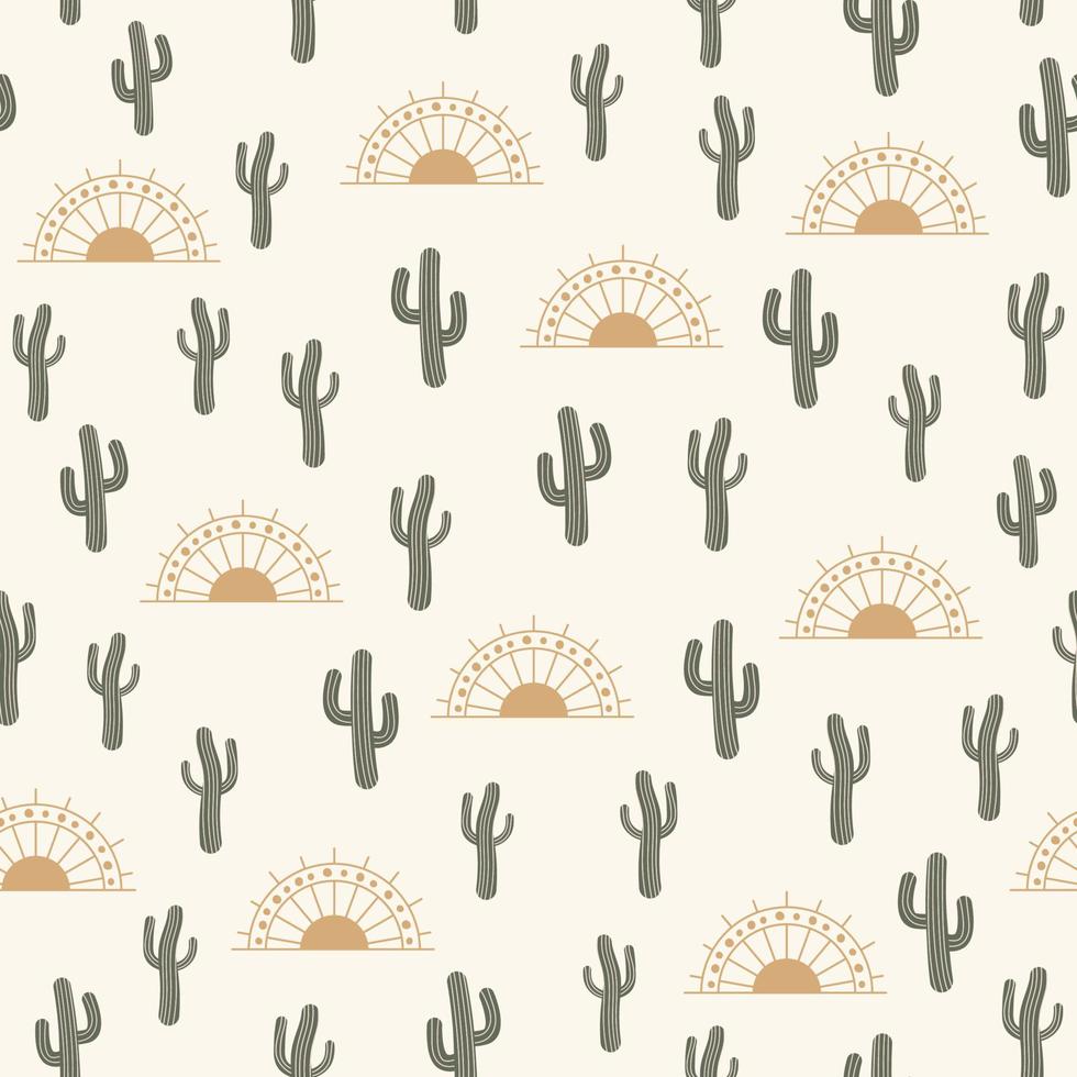 Seamless pattern vector summer cactus on desert with sun for fashion fabric and all prints on light beige sand background
