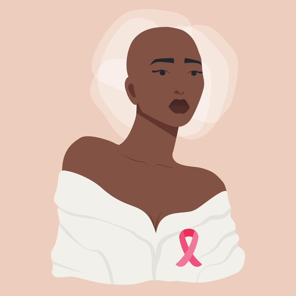 Bold woman with breast cancer illustration character. Full body person on white. Simple cartoon style illustration for web graphic design and animation vector