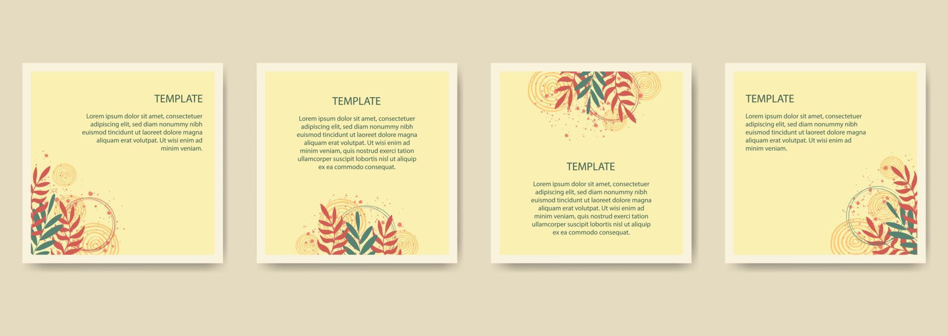 Trendy floral square abstract templates. Suitable for social media posts, mobile apps, cards, invitations, banners design vector