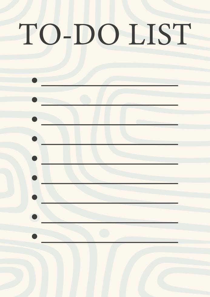 Template for To Do List with lettering and doodle background. Organizer with lined page and dots. Trendy self-organization concept with graphic design elements. vector