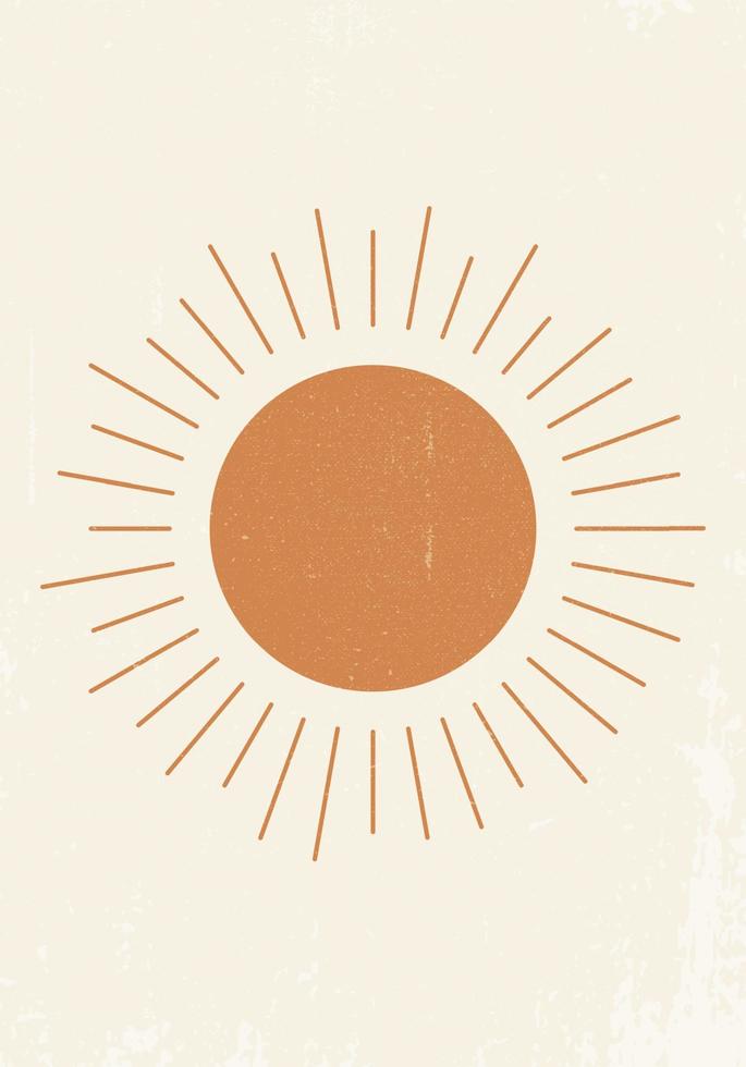 Orange Sun print boho minimalist printable wall art geometric abstract sunset print bohemian art work, vector
