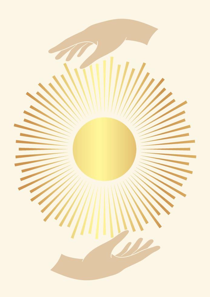 Retro sun print boho minimalist printable wall art. Geometric abstract sunset print bohemian art work, vector