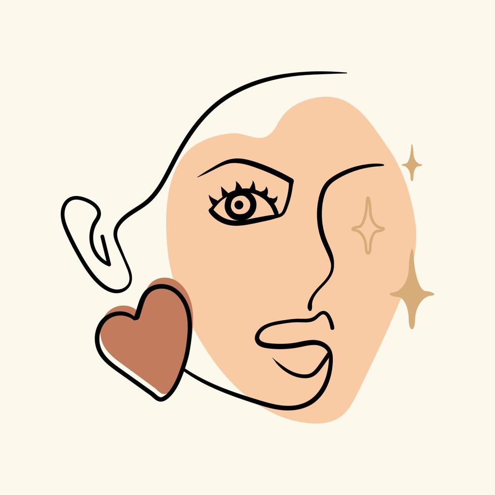 cartel abstracto con cara de mujer mínima. estilo de dibujo de una línea. elemento de diseño de garabato vector