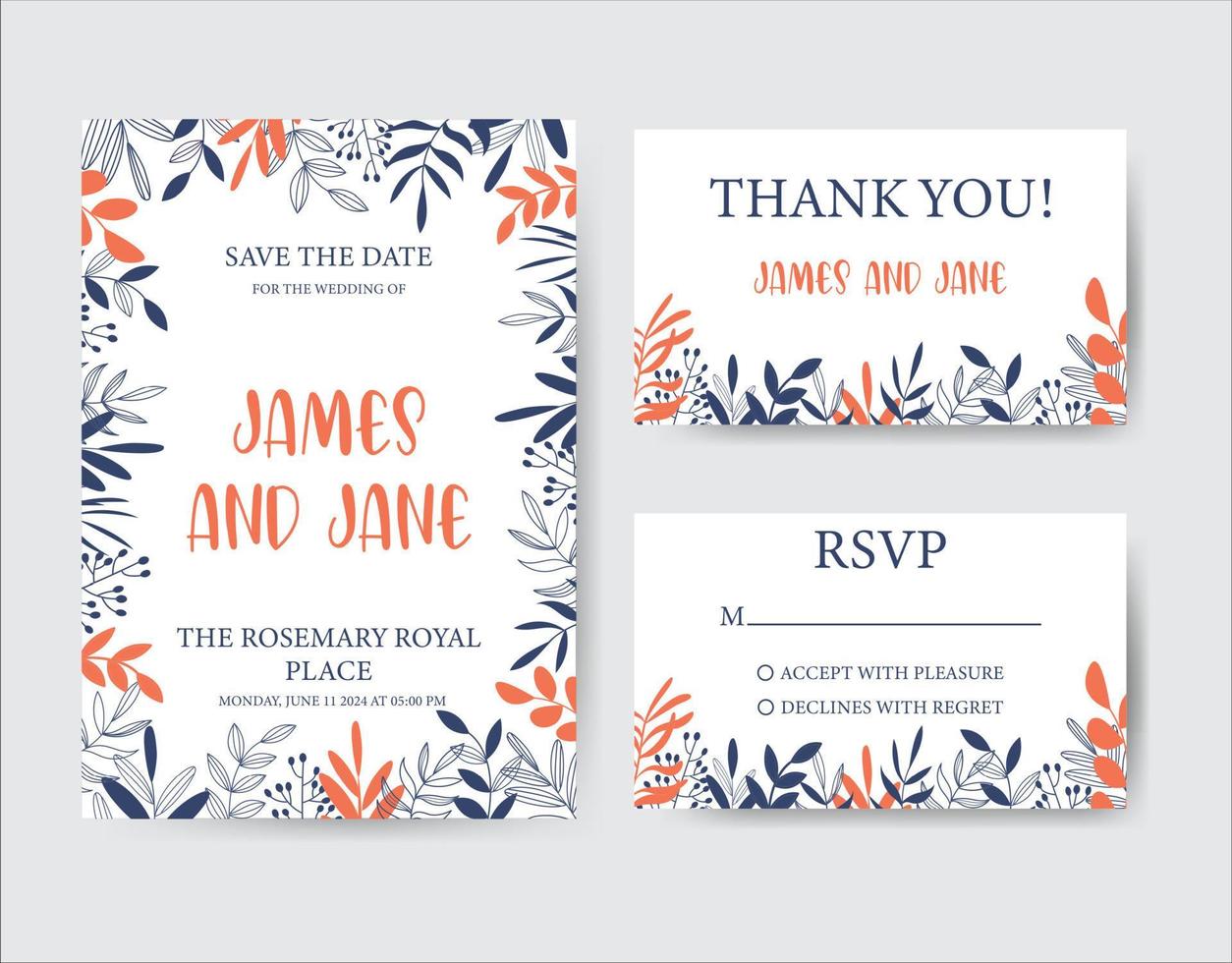 Vintage Wedding Invitation template. Modern design. Wedding Invitation design with flower background. Tradition decoration for wedding. Vector illustration