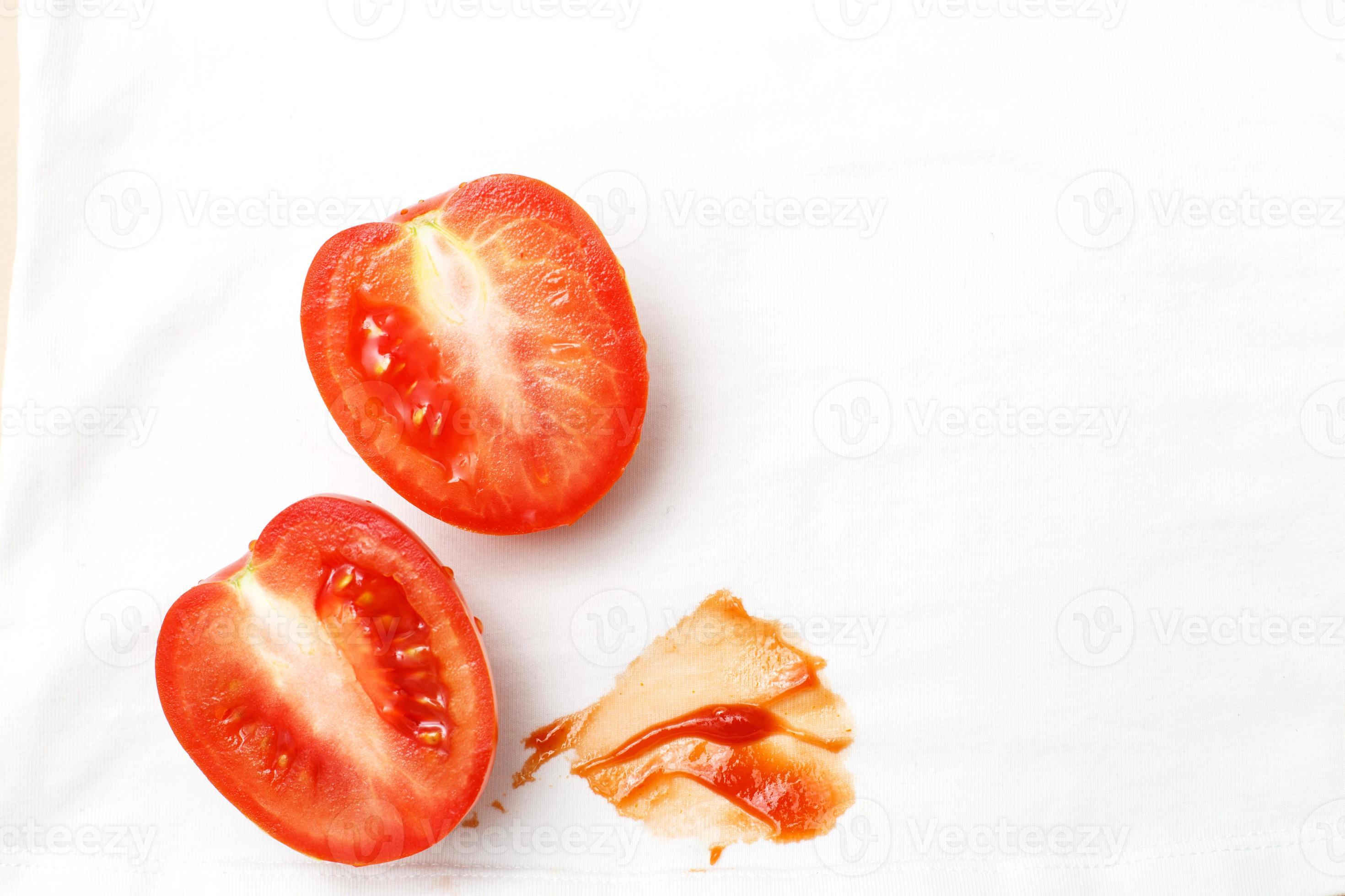 Tomatoes and ketchup stain on white shirt clothes 17534125 Stock Photo