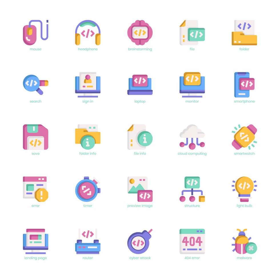 Programming icon pack for your website, mobile, presentation, and logo design. Programming icon flat design. Vector graphics illustration and editable stroke.
