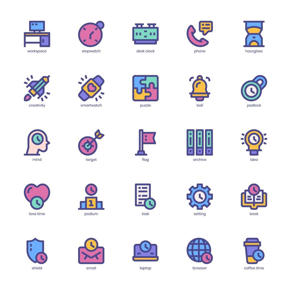 Productivity icon pack for your website, mobile, presentation, and logo design. Productivity icon filled color design. Vector graphics illustration and editable stroke.