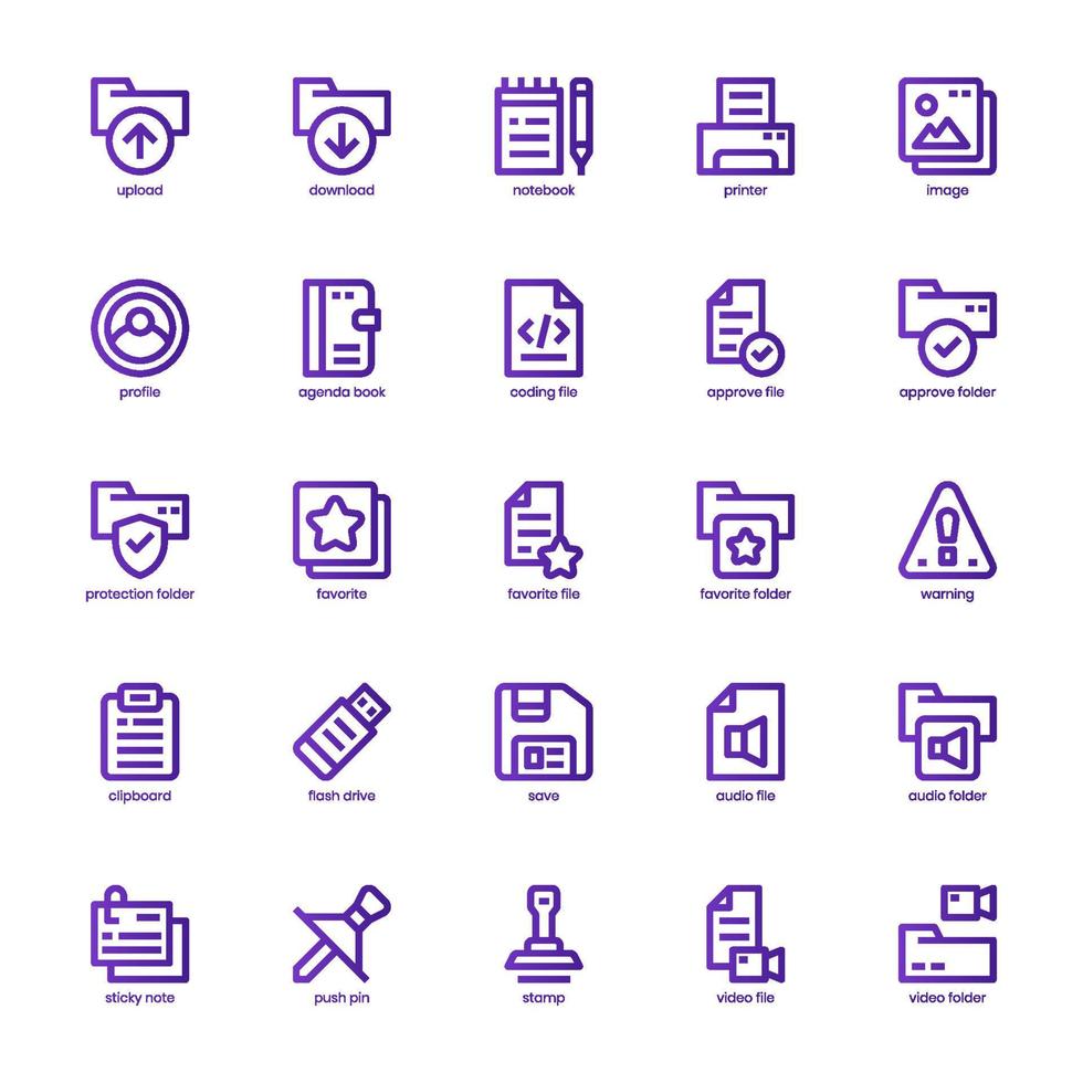 File and Document icon pack for your website, mobile, presentation, and logo design. File and Document icon basic line gradient  design. Vector graphics illustration and editable stroke.