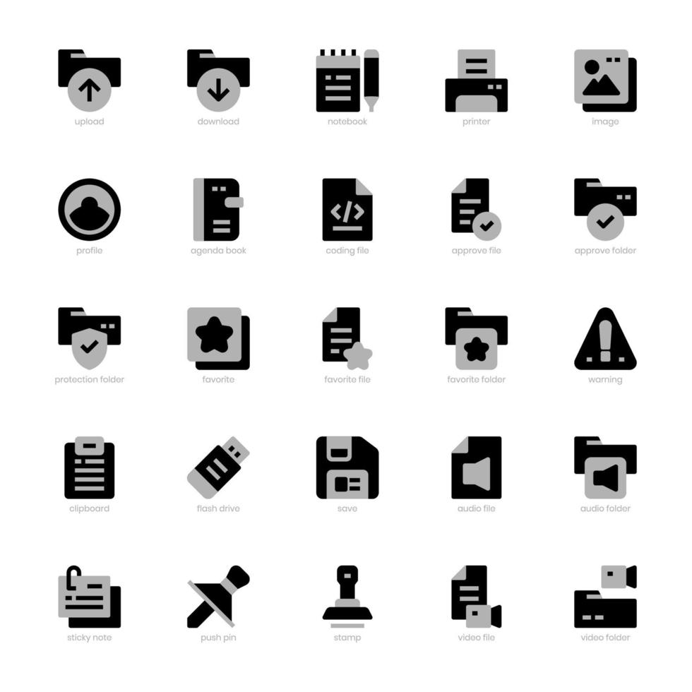paquete de iconos de archivos y documentos para su sitio web, móvil, presentación y diseño de logotipo. diseño de tono dúo de icono de archivo y documento. ilustración de gráficos vectoriales y trazo editable. vector