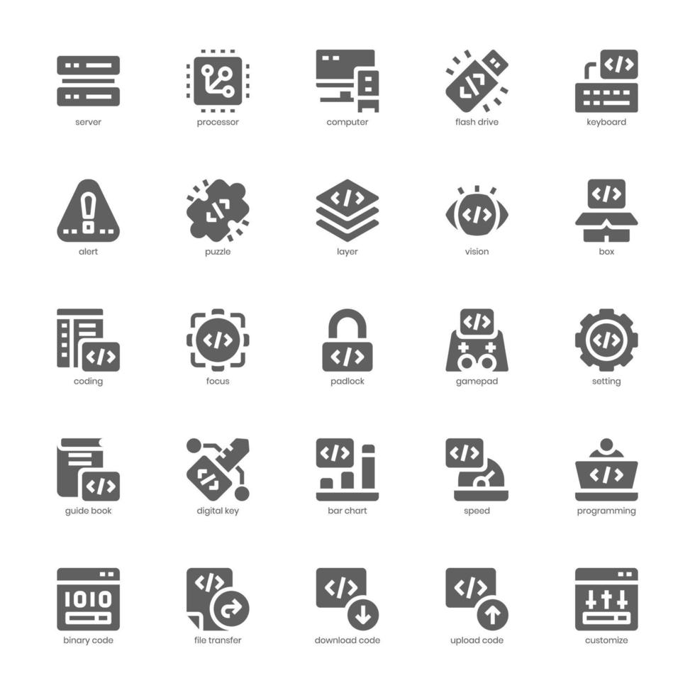 paquete de iconos de programación para su sitio web, móvil, presentación y diseño de logotipo. diseño de glifo de icono de programación. ilustración de gráficos vectoriales y trazo editable. vector