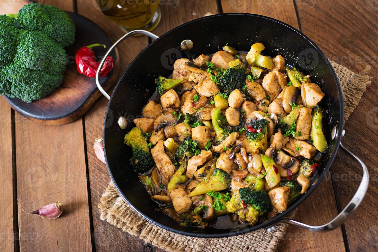 Stir fry chicken with broccoli and mushrooms Chinese food 17535164