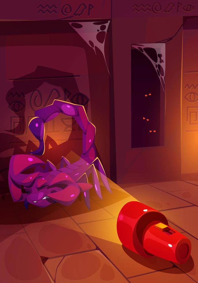 Monster scorpion hiding from light in pyramid vector