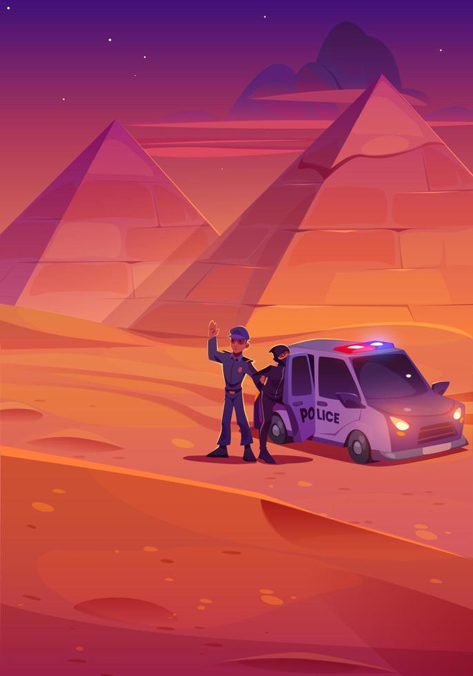 Policeman catch thief in desert in Egypt vector