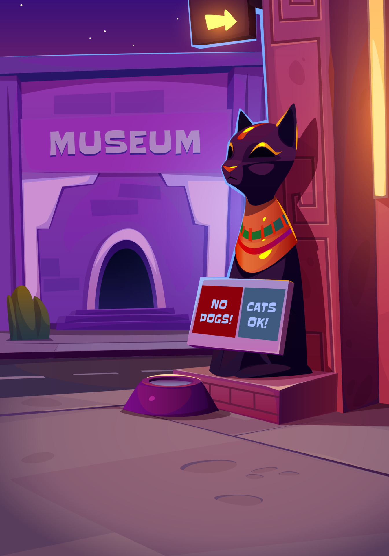 Night city street with cat statue and museum 17535762 Vector Art at