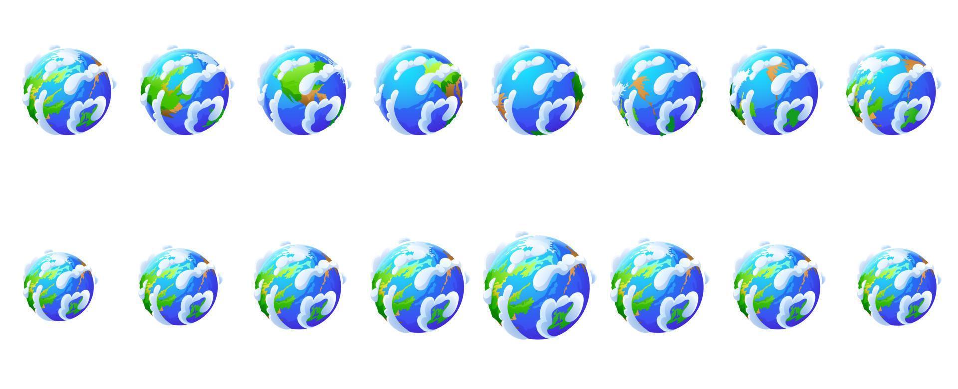 Earth globe rotation. Icons of world, planet vector