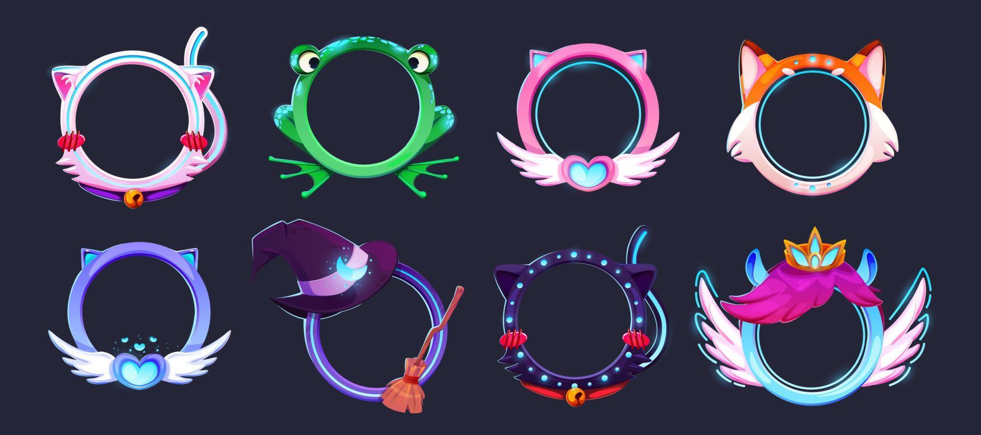 Round animal character game avatars design vector