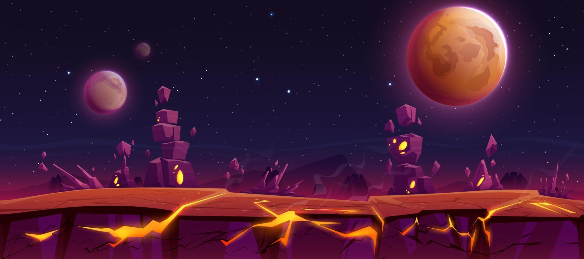 Dangerous alien planet surface with rocky surface vector