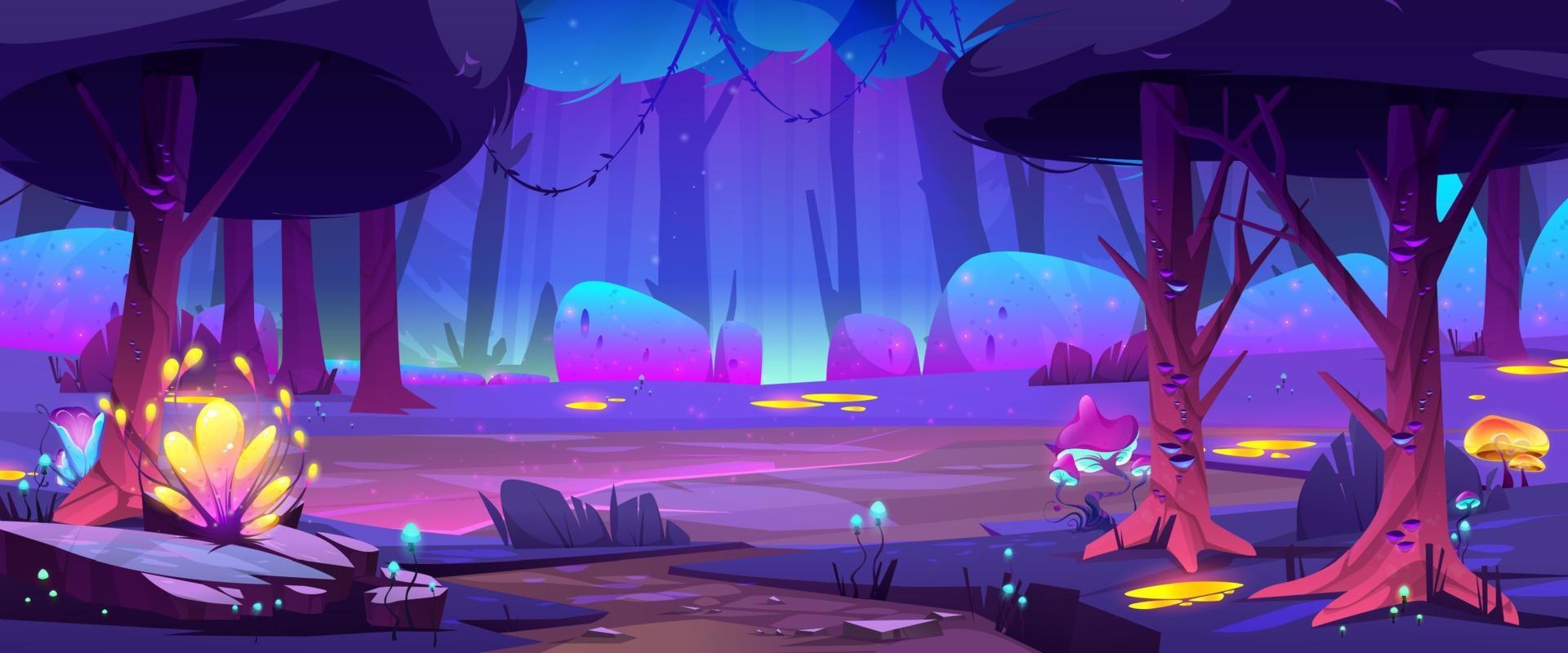 Magic forest landscape at night vector