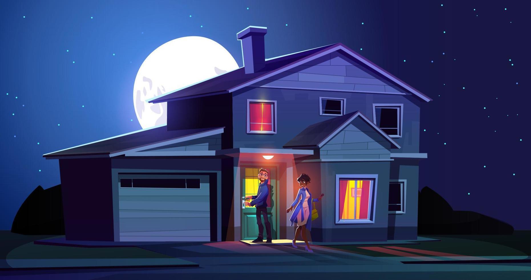 Couple leaving home and go for walk at night vector