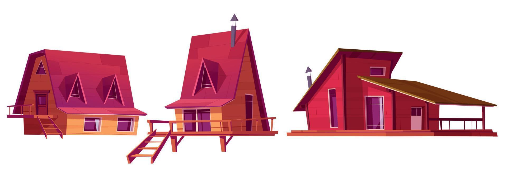 Winter houses, wooden chalet for mountain village vector