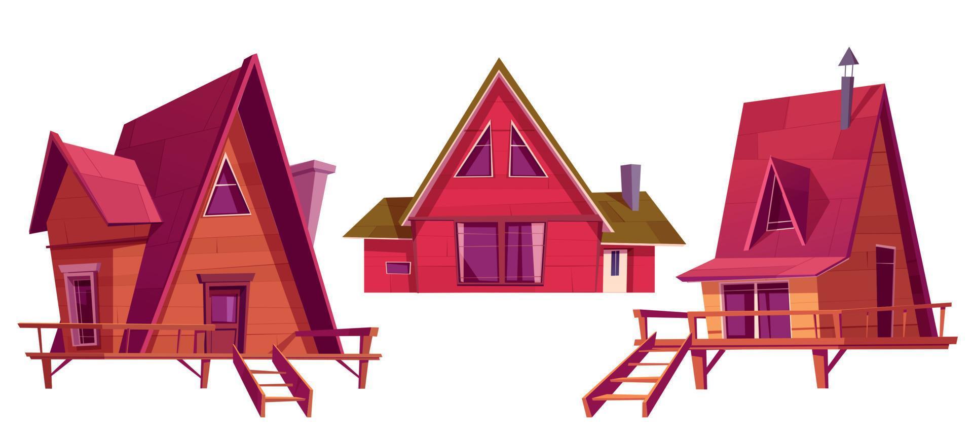 Winter houses, wooden chalet for mountain village vector