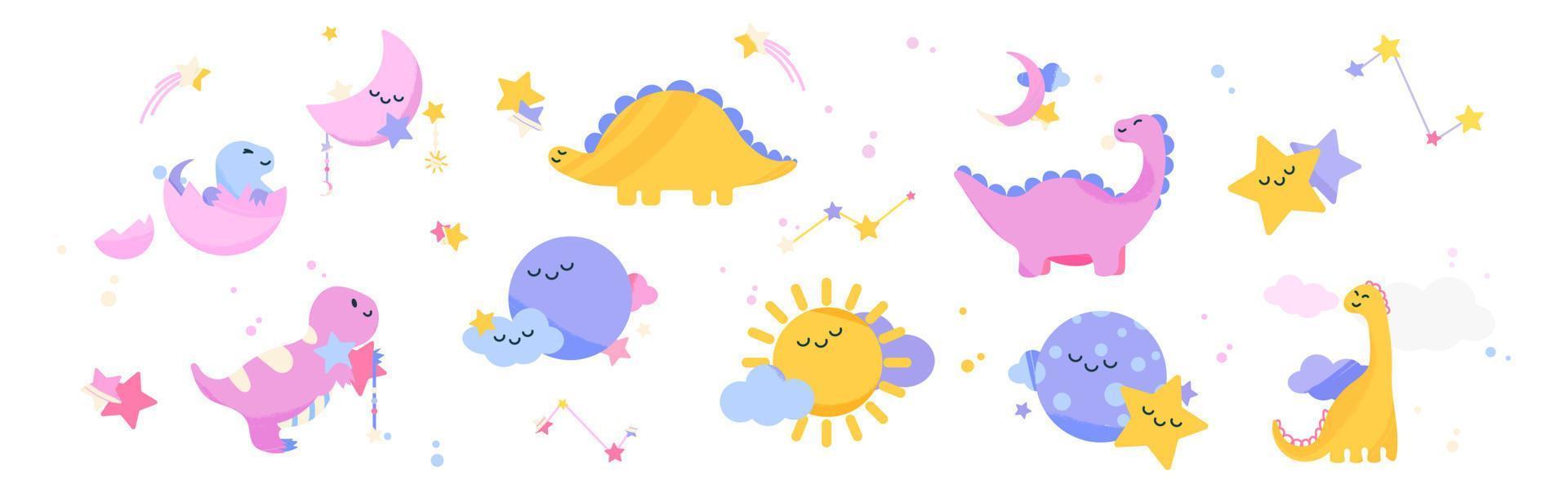 Cute dinosaurs in boho style for baby room vector