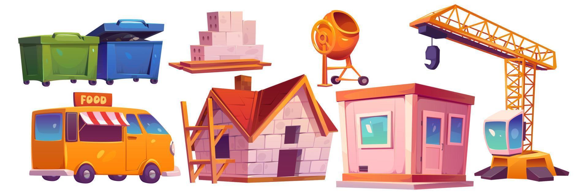 Construction industry, building site set vector