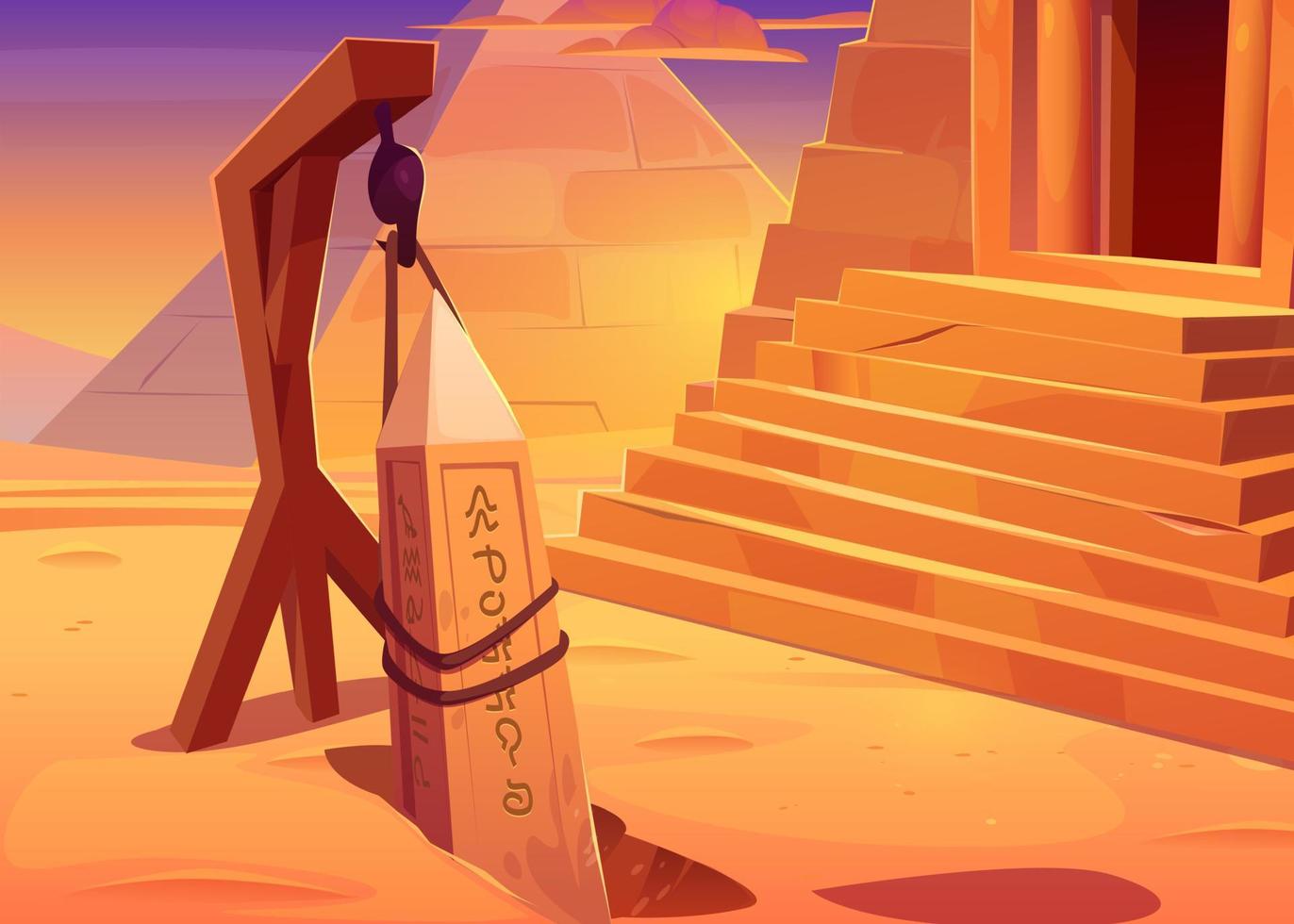 Archeology excavation next to ancient pyramid vector