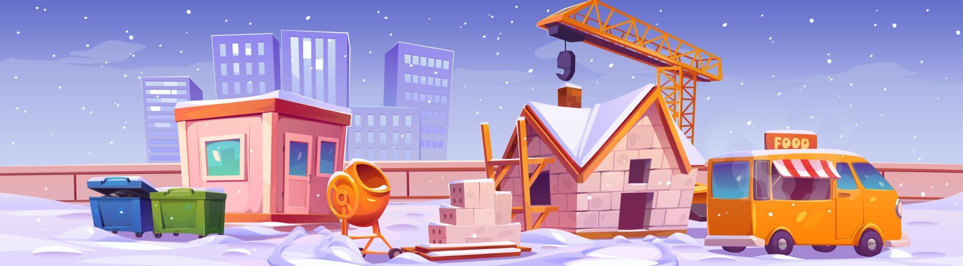 Winter landscape with construction site vector