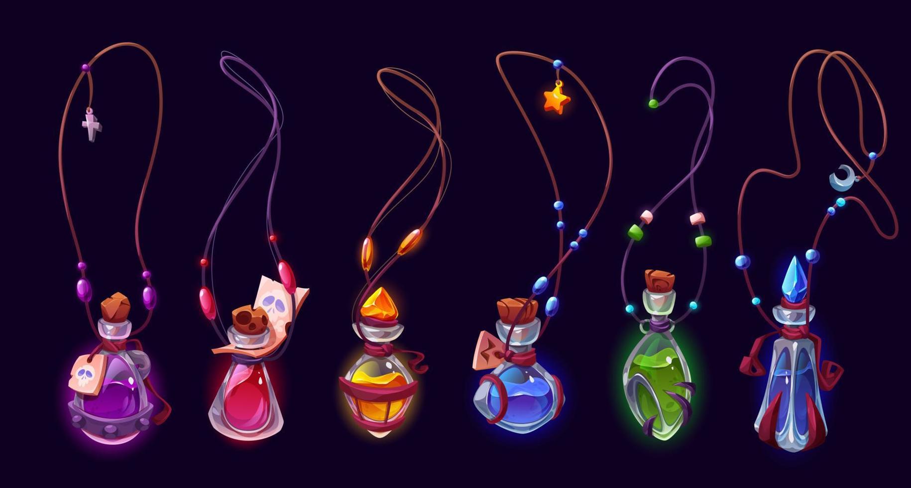 Magic potion pendants set on dark background vector