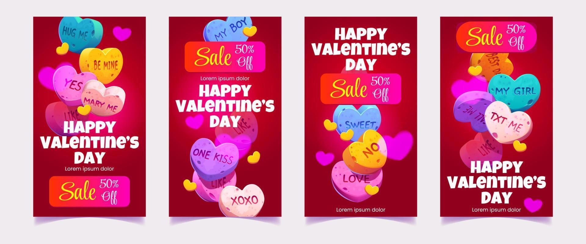 Valentines Day sale banner vertical template set vector