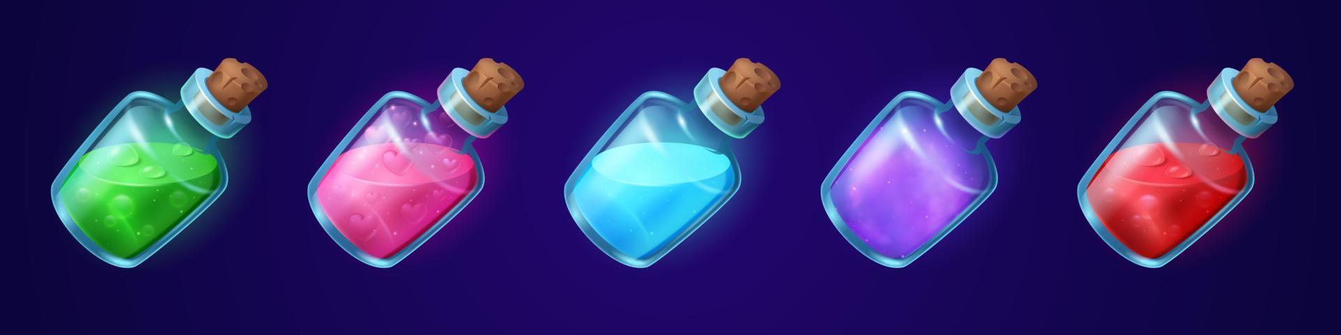 Bottles with magic potions, elixirs and poisons vector