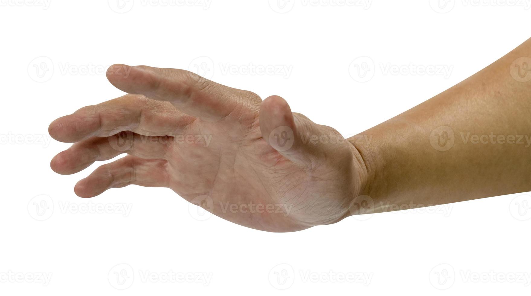 mano sujetando algo aislado sobre fondo blanco con trazado de recorte foto