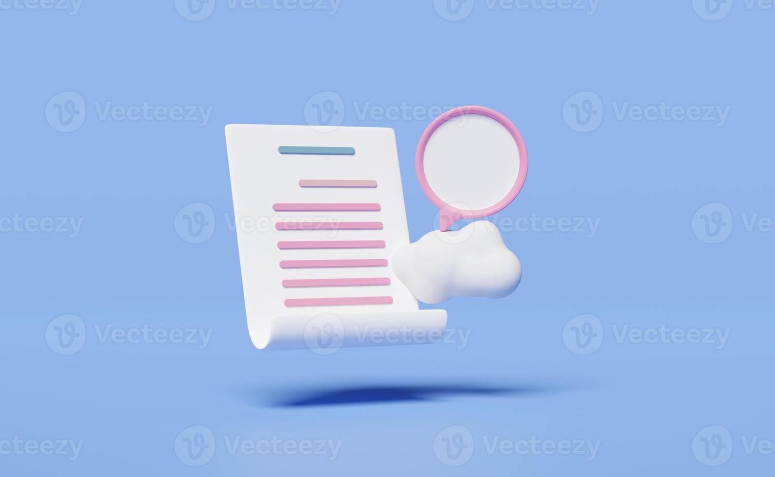 3D white checklist paper icon with clipboard pink, chat bubbles icons isolated on blue background. minimal social media messages concept, 3d render illustration photo