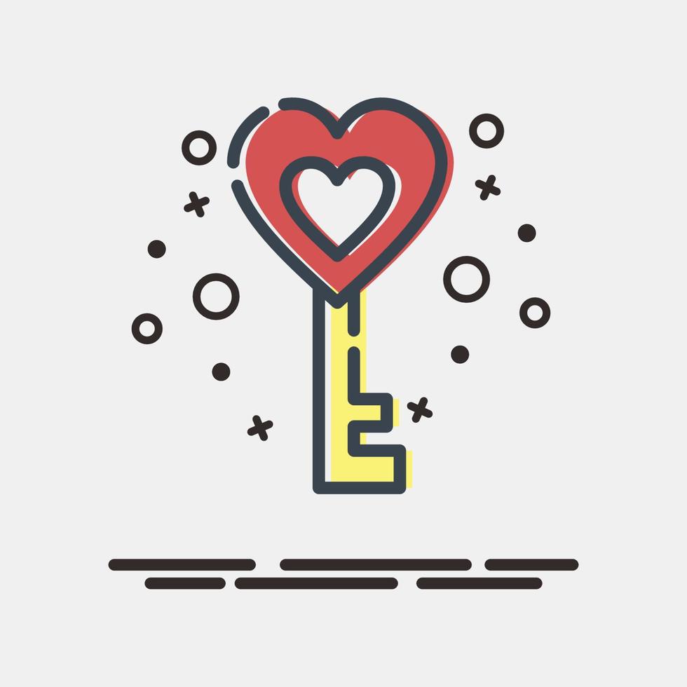 Icon heart shaped key. Valentine day celebration elements. Icons in MBE style. Good for prints, posters, logo, party decoration, greeting card, etc. vector