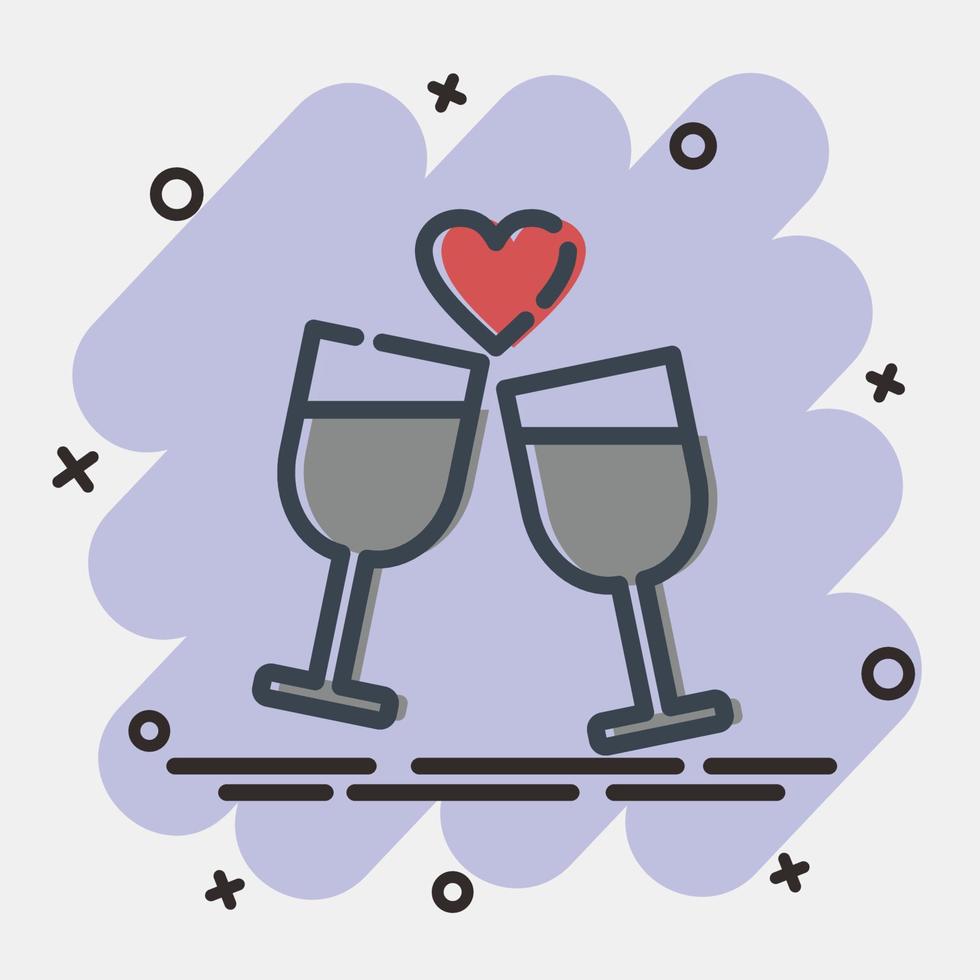 Icon romantic date. Valentine day celebration elements. Icons in comic style. Good for prints, posters, logo, party decoration, greeting card, etc. vector