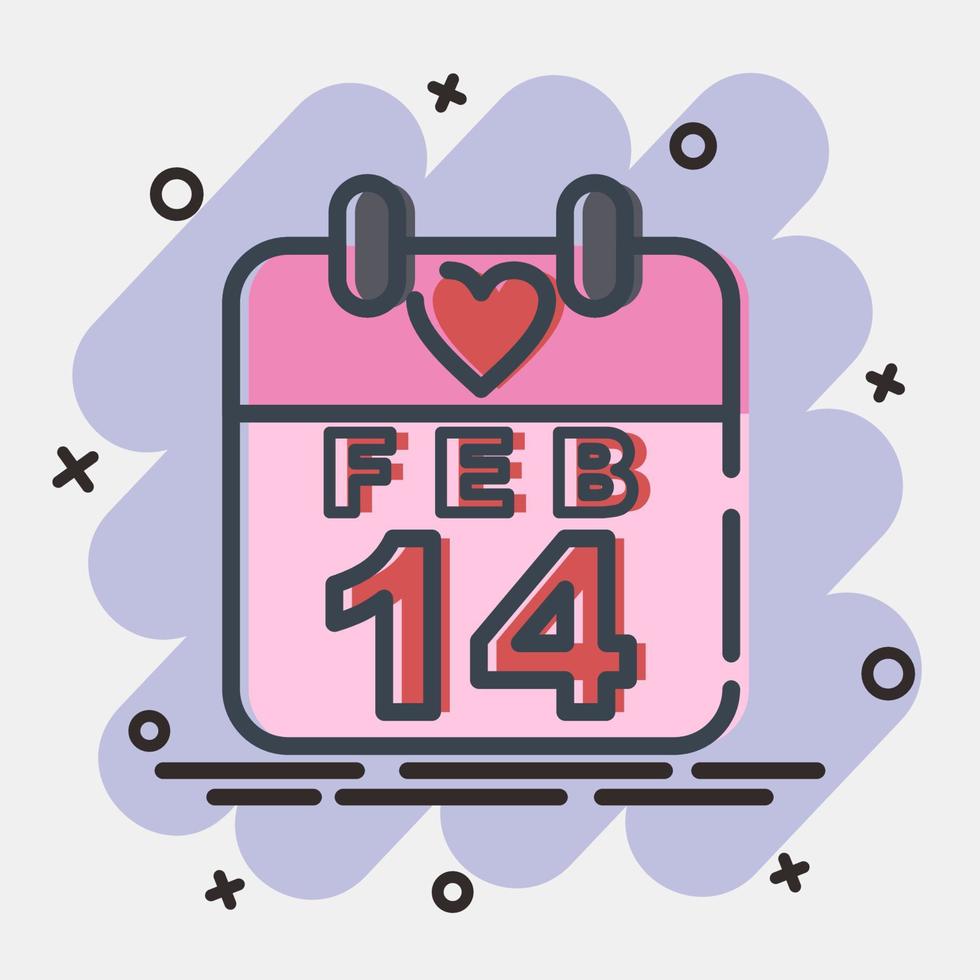 Icon valentine day calendar. Valentine day celebration elements. Icons in comic style. Good for prints, posters, logo, party decoration, greeting card, etc. vector