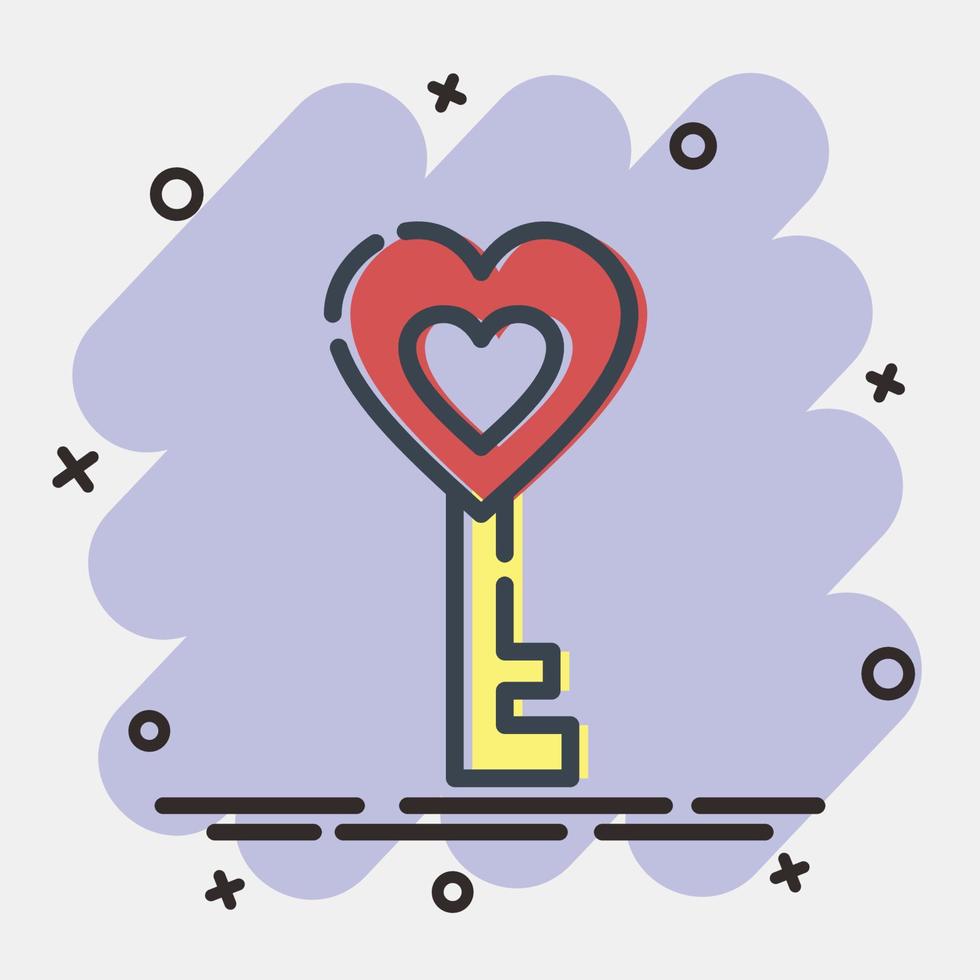 Icon heart shaped key. Valentine day celebration elements. Icons in comic style. Good for prints, posters, logo, party decoration, greeting card, etc. vector