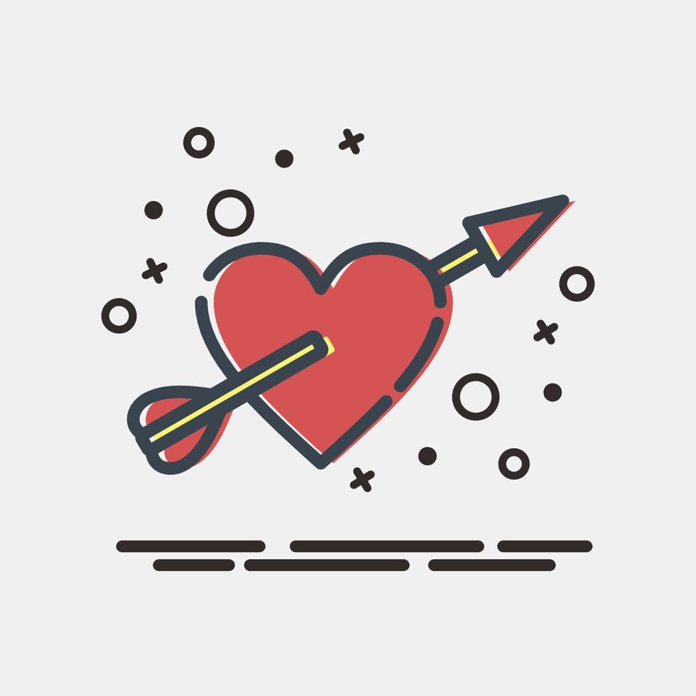 corazón de icono con flecha. elementos de celebración del día de san valentín. iconos en estilo mbe. bueno para impresiones, carteles, logotipos, decoración de fiestas, tarjetas de felicitación, etc. vector