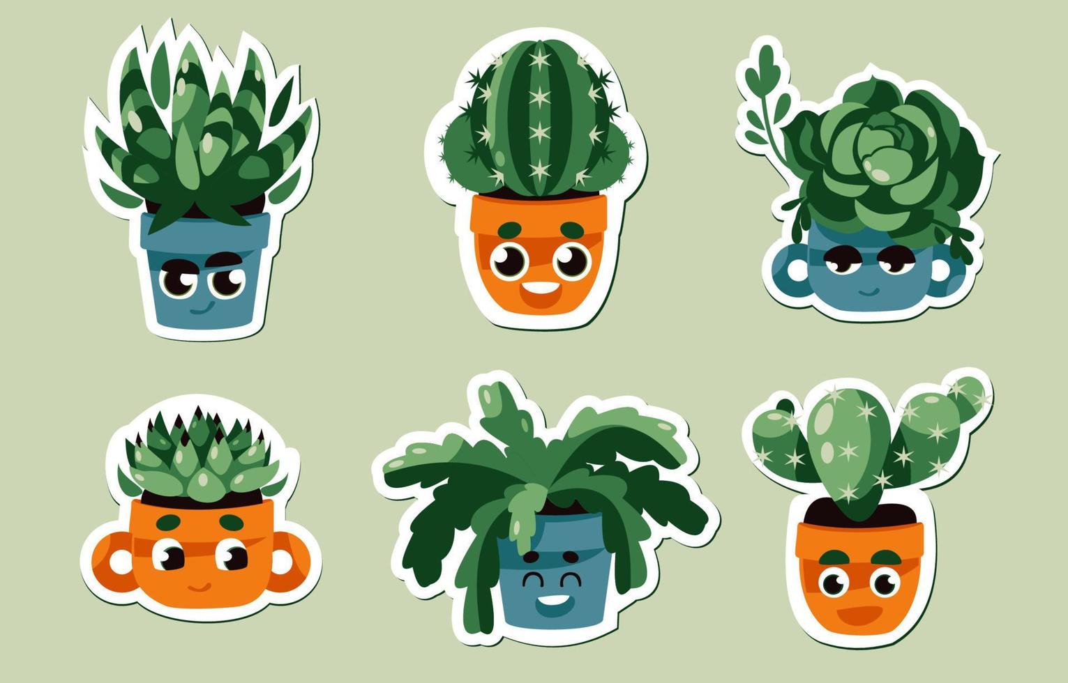 Cute Cactus Character Sticker Collection vector