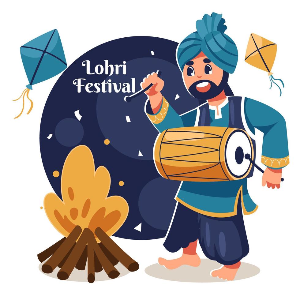 hombre de india celebrando el concepto del día de lohri vector